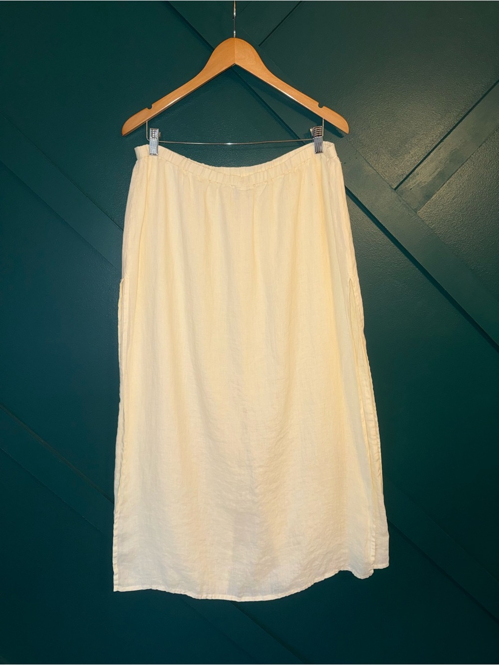 Eileen Fisher Irish Linen Midi Side Split Minimalist Quiet Luxury Skirt Size L